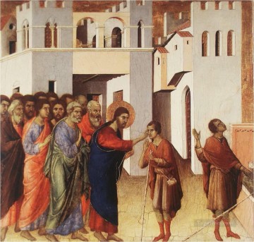 100 の偉大な芸術 Painting - ドゥッチョ・キリストが盲人を癒す